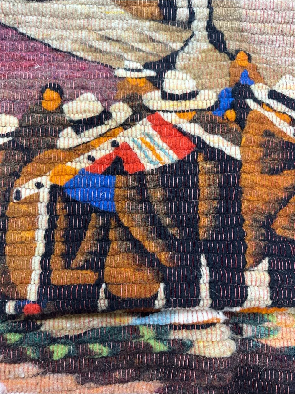 Vintage Handwoven Andean Village Tapestry Wall Art made in PERU- 53”x40”.